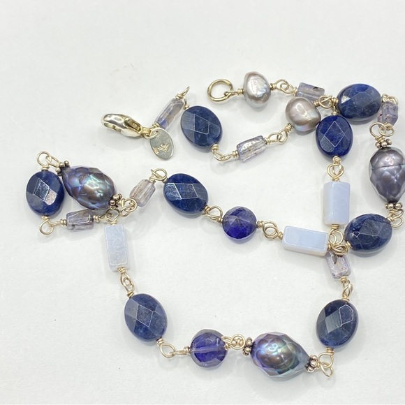 SILPADA Sterling Silver Sodalite Blue Lace Chalcedony & Pearl Necklace - Picture 5 of 7
